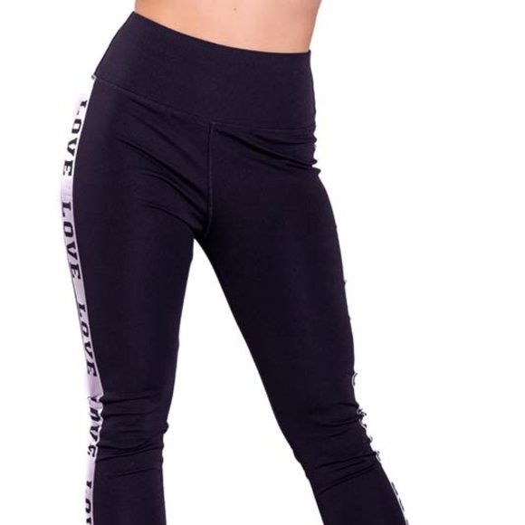 High-Waisted & Love Detailed Leggings with Side Pockets Black & White - Picture 3 of 6